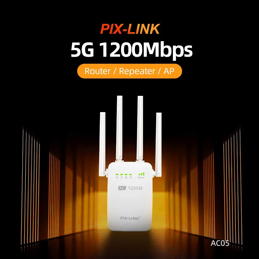 Pix-Link เราเตอร์ขยายสัญญาณ WiFi AC05แบนด์คู่ขยายสัญญาณกิกะบิตไร้สาย1200Mbps กิกะบิต2.4G 5GHz