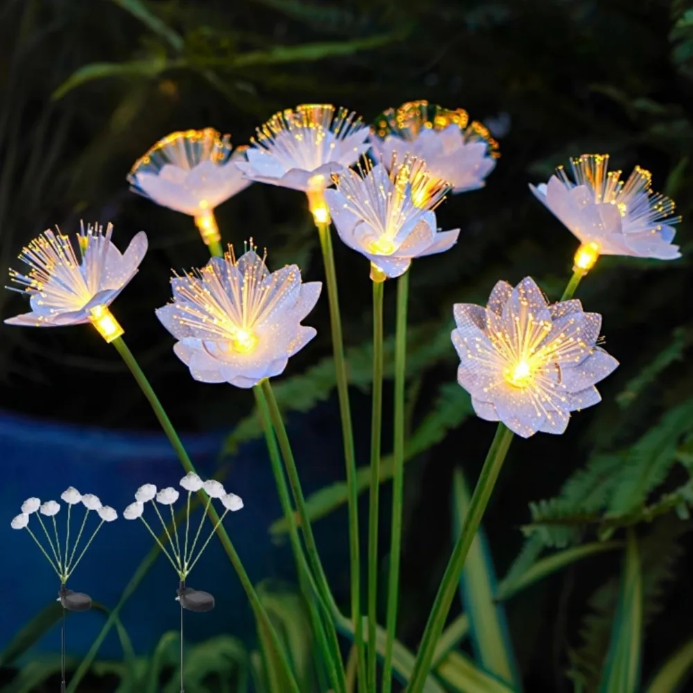 Solar Garden Lights 6/8Head Simulation Fiber Optic Flower LED Lights Garden Yard Lawn Night Lights Patio Pathway Decoration Warm