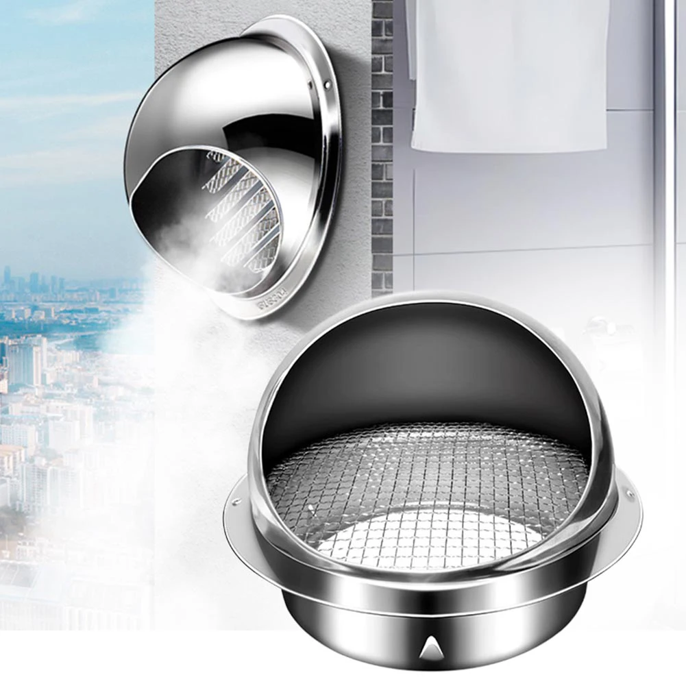 Wall Exhaust Cover Stainless Steel Chrome Bull Nosed External Extractor Wall Vent Outlet Anti-draft Grill And Louvres Extractor