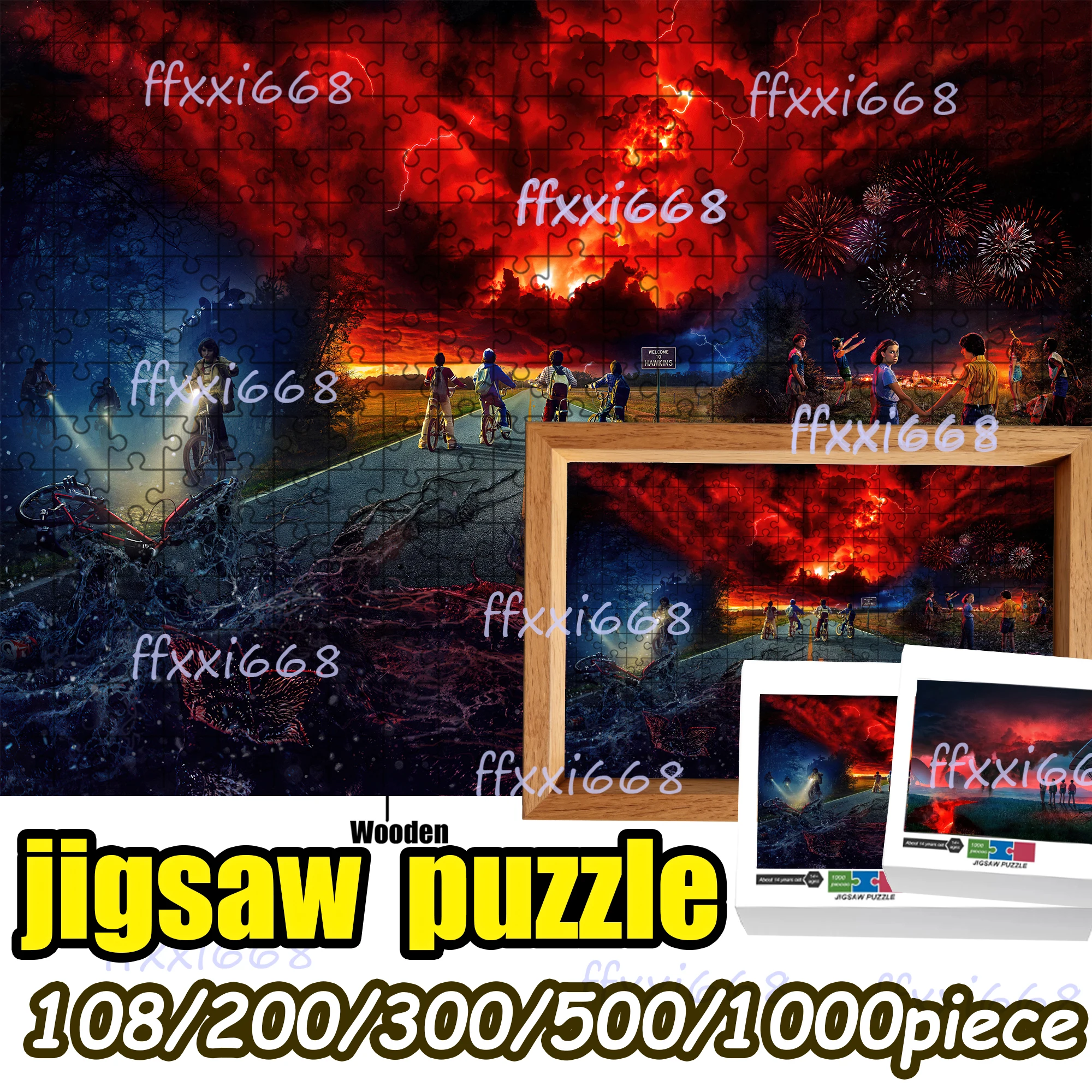 

Stranger Things Jigsaw Puzzle 108/200/300/500/1000 Pieces Wooden Puzzle High Quality Gift Fun Party Game