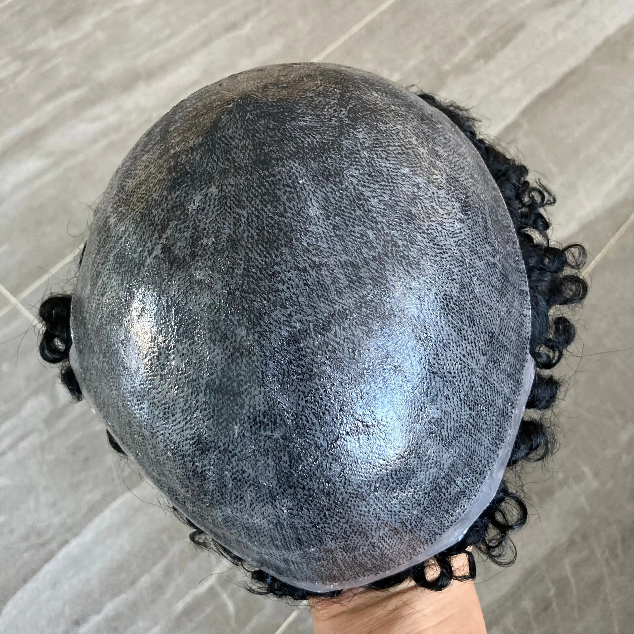 Breathable Full Density Pu Base Super Thin Skin Men Toupee 15mm Curly Human Hair Wigs Replacement Capillary Prosthesis Hair Unit