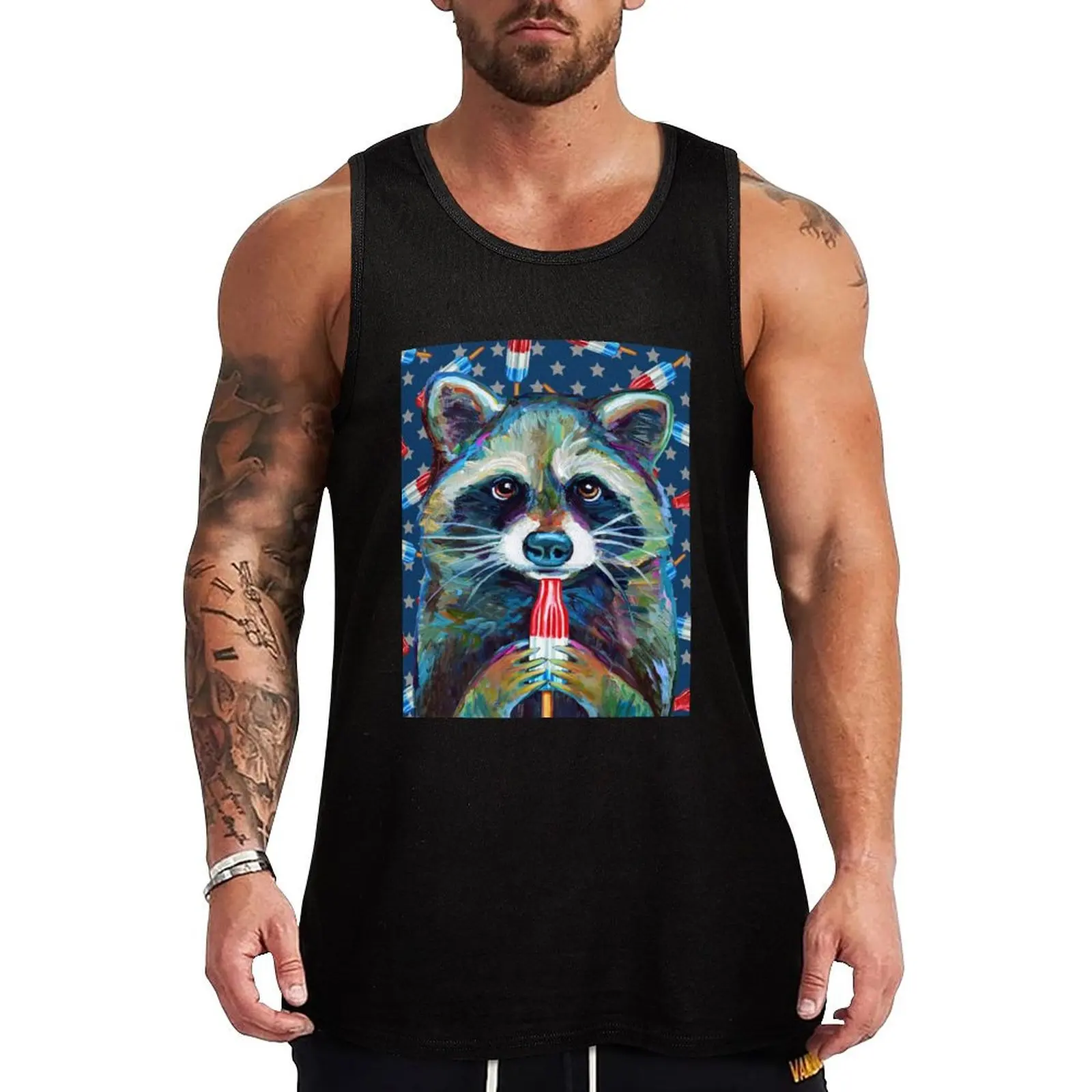 Raccoon with ROCKET POP by Robert Phelps Tank Top gym accessories man male top