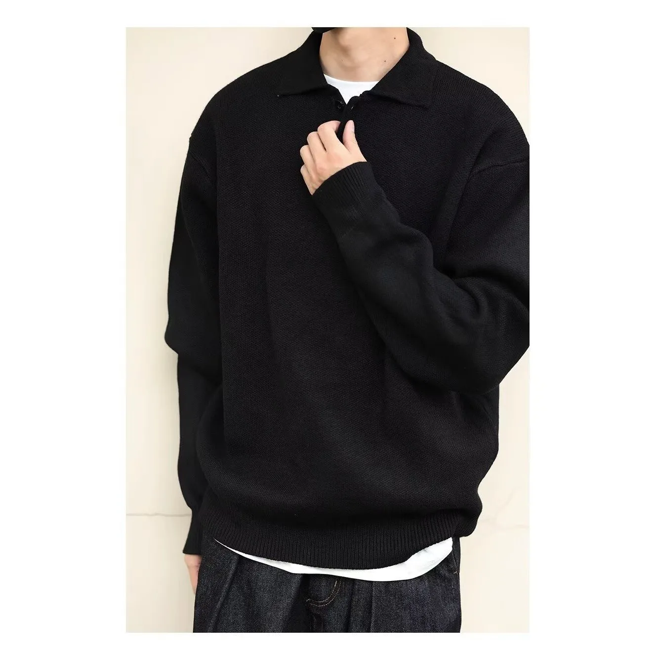 

Свободный крой, длинный вязаный свитер свера с воротником-стойкой, мужское осенне-зимнее модное универсальное пальто с ленивым рукавом