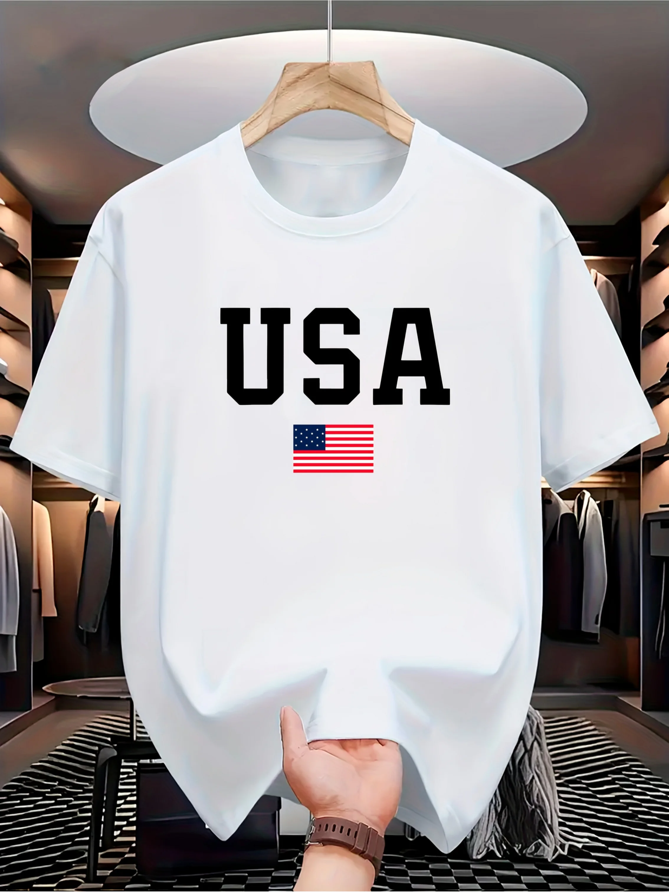 

Мужская футболка с рисунком флага США, повседневная хлопковая трикотажная футболка с короткими рукавами, легкая дышащая футболка для летней одежды, стандартного кроя