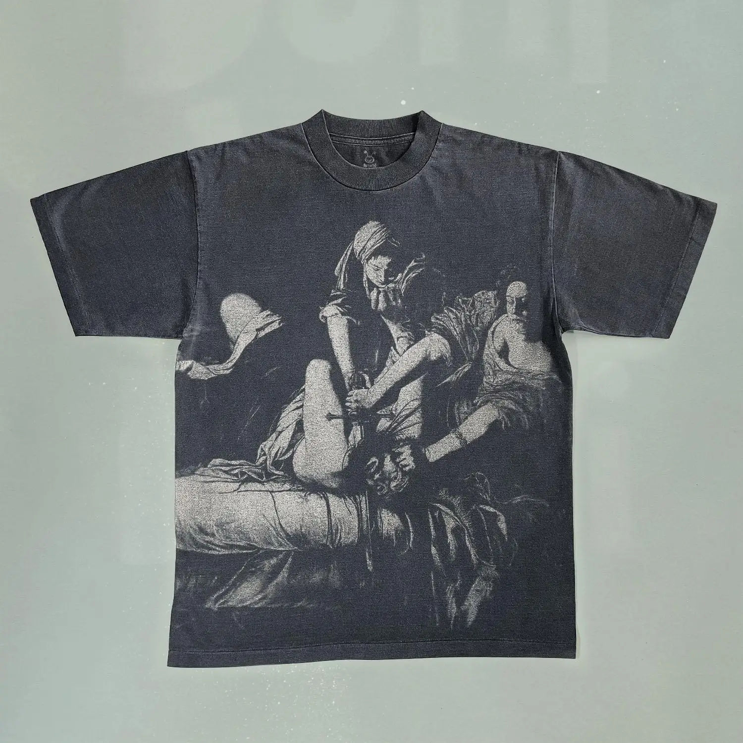 Judith Beheading Holofernes Artemisia Gentileschi Bleached T-Shirt: Faded Black Cotton, Vintage Style Darunee