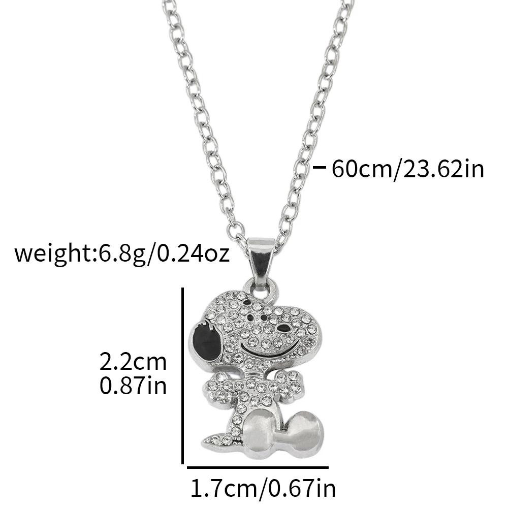 Cartoon Snoopy Full Zircon Necklace Couple Gift Pendant Cartoon Dog Clavicle Chain Valentine's Day Necklace