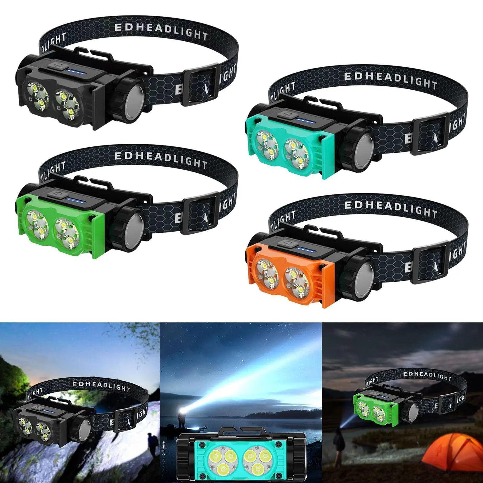 LED Headlamp Rechargeable Super Bright Headlamp Adjustable Headband Head Lamp USB Torch Outdoor LED Headlight for Hiking Running