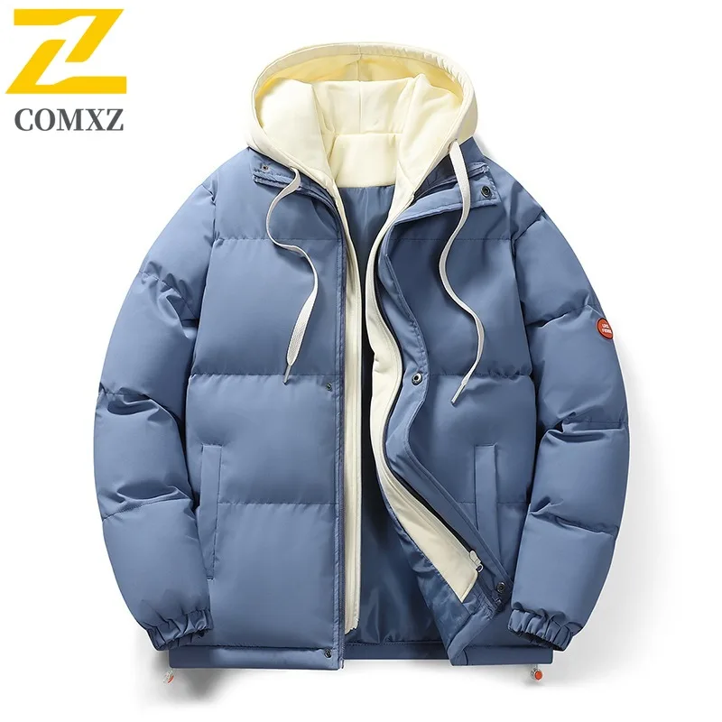 COMXZ Men Cotton Coat Premium Fake Two Piece Japanese Style Hooded Parka Outdoor Cycling Lightweight Winter Thickened Garment