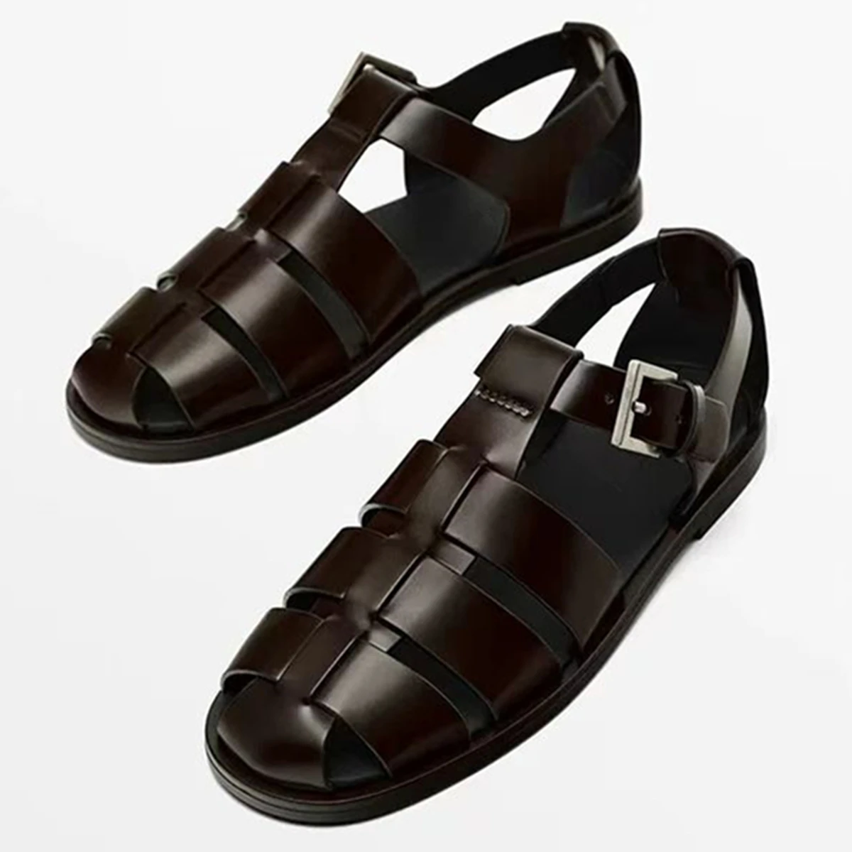 

Maxdutti French Country Handmade Leather Braided Sandals Retro Breathable And Comfortable Flat Roman Sandals For Women