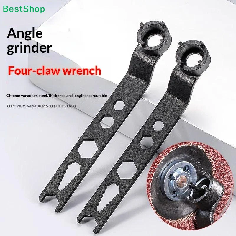 〔R〕6-in-1 Angle Grinder Wrench, Multi-Function Four-Claw Flange Nut Wrench with Hex Socket Slots