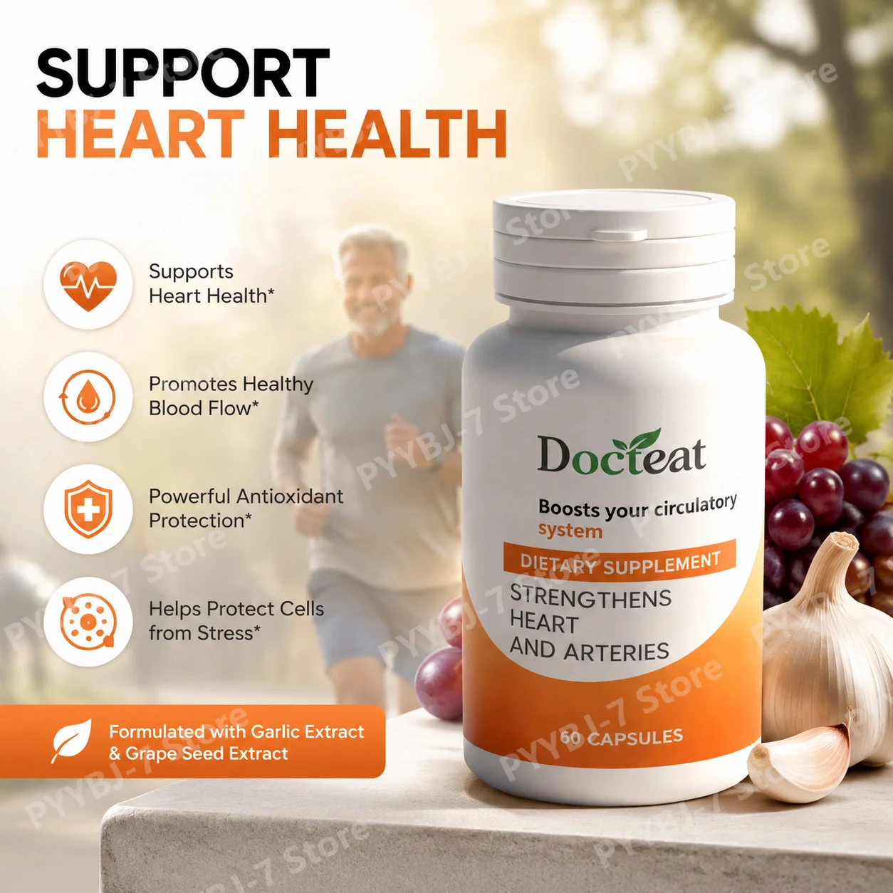 Circulatory Wellness Support Capsules Garlic Grape Seed Resveratrol Potassium Supports heart health Antioxidant