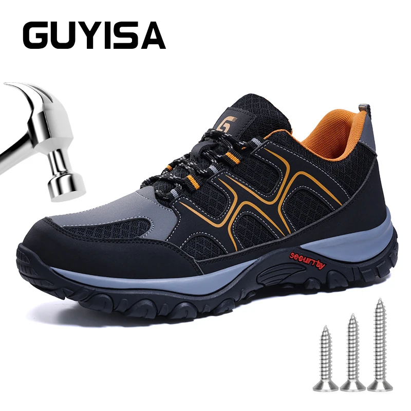 GUYISA work shoes Safety shoes Steel toe Size 37-45 Black Anti smashing and anti stabbing