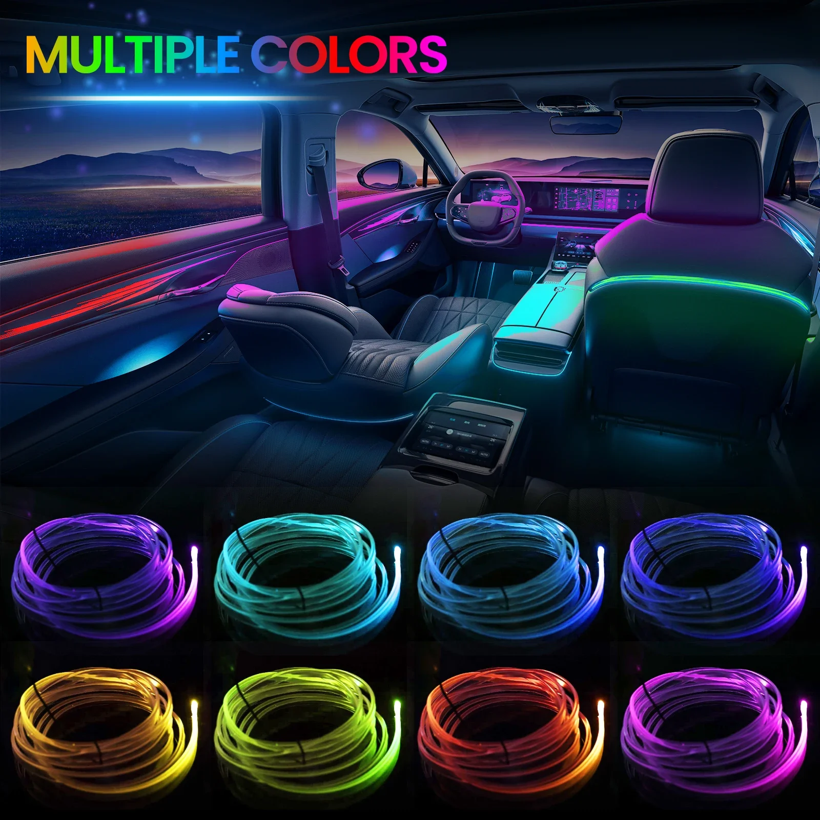 1/3/5M Car Interior Light Decorative Ambient Lamp 7 Color Multiple Modes Control USB Optical Fiber Neon Strip Atmosphere Bar