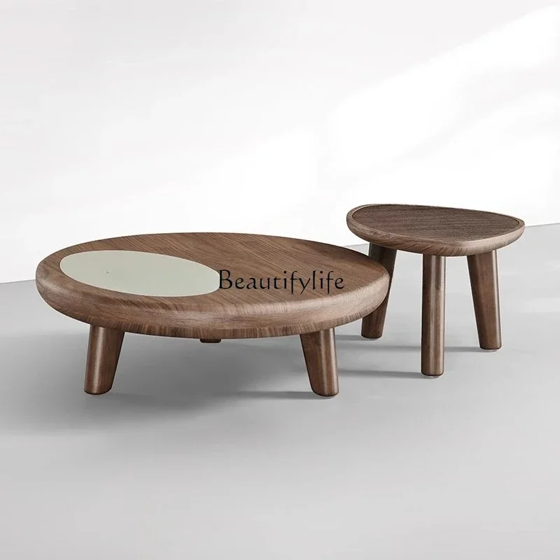 

yj21 Saddle leather walnut coffee table combination living room home Italian antique coffee table