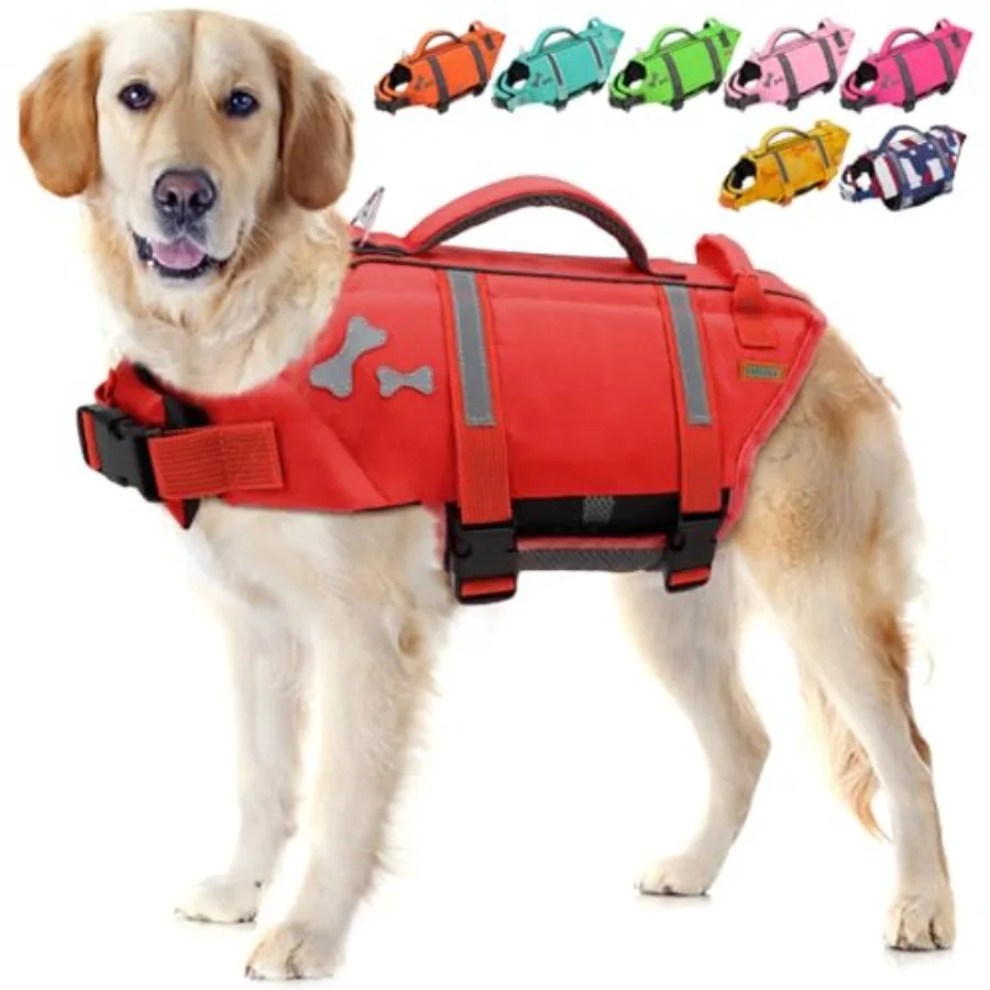 

ife Jacket for Dog, uperior Buoyancy arge Dog wim Vet for Water, Pet ife Vet with Enhanced Recue Hande for wimming Poo Beach Bo
