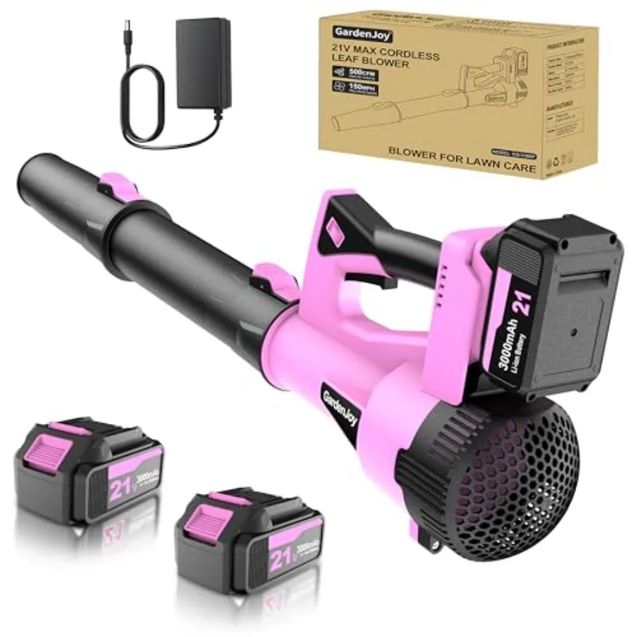 

Аккумуляторная воздуходувка для листьев 21В, 500CFM, 150MPH, мощная электрическая воздуходувка с 2 аккумуляторами 3.0Ач и зарядным устройством, 6 режимов скорости, легкая