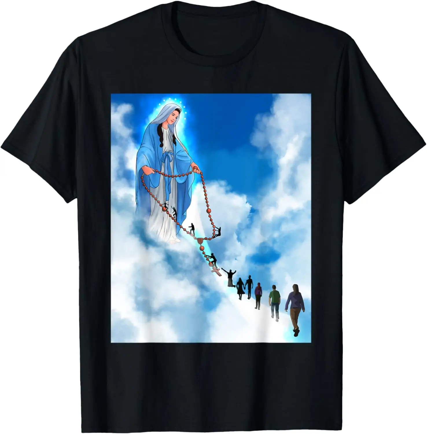 

Virgin Mary Rosary Path To Heaven Catholic Christian Graphic Tee Men Casual Cotton T-Shirt