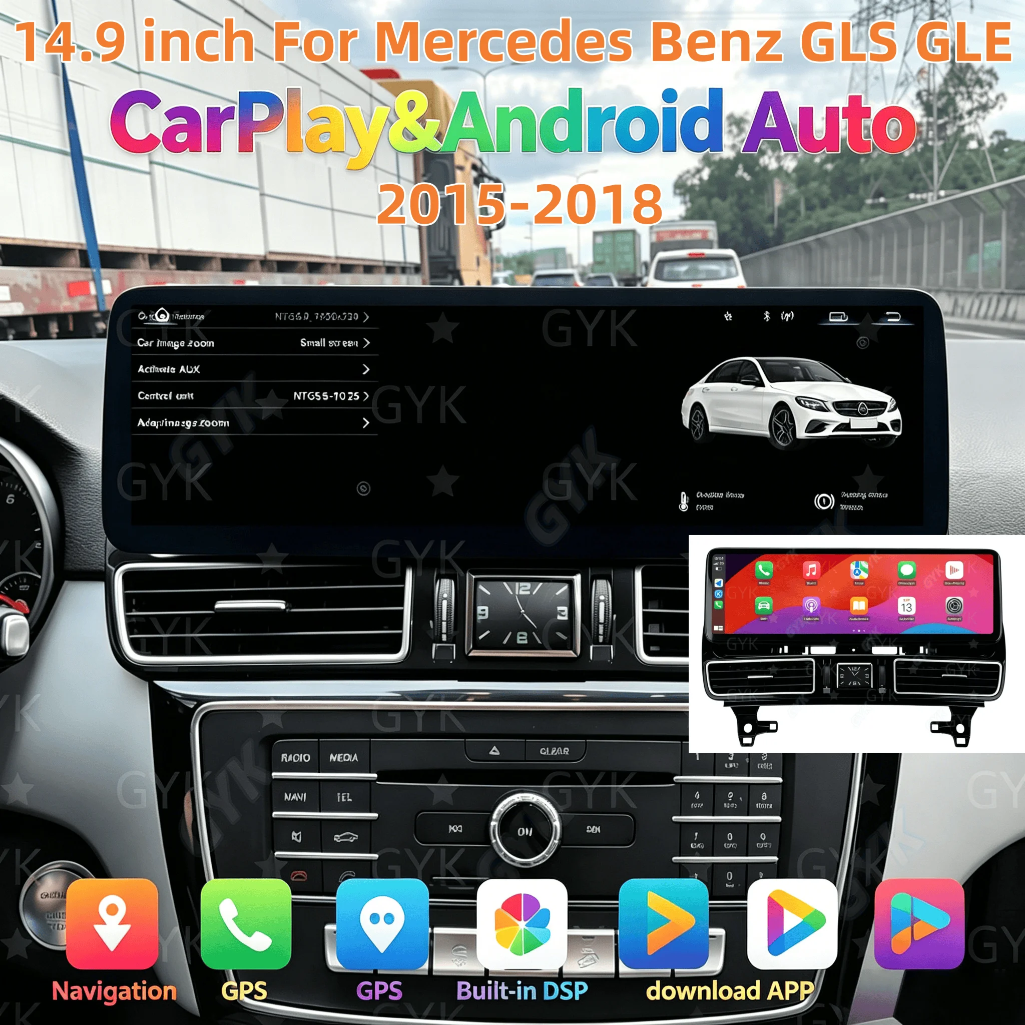 14.9 Inch Multimedia Player Headunit For Mercedes Benz ML GL GLS GLE 2015-2018 Carplay Android 13 Car GPS Navigation Satnav