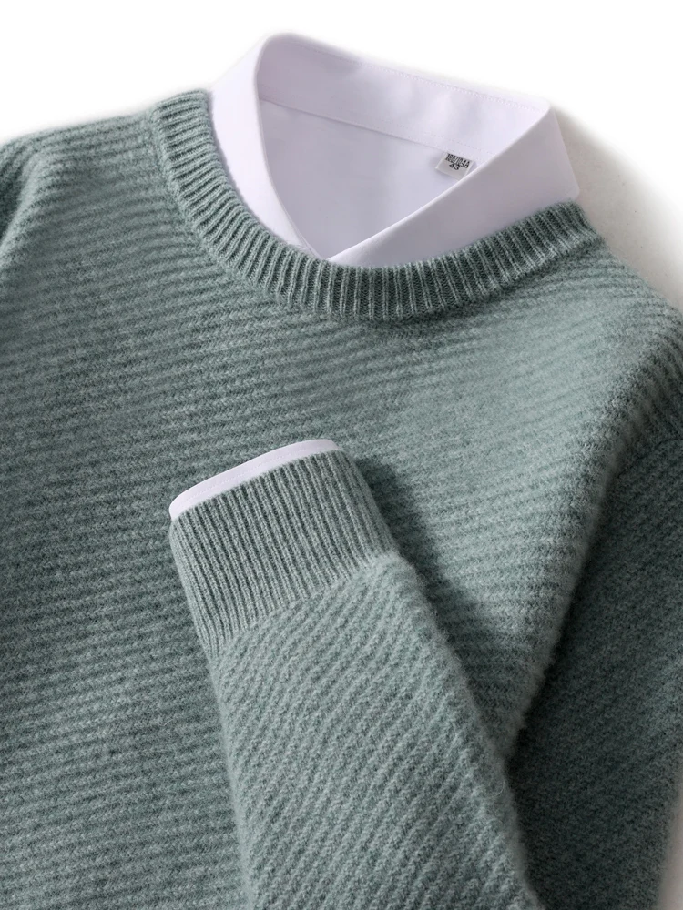 

Men's O-neck Cashmere Autumn Winter 100% Merino Wool Knitwear Sweater Pullovers Basic Casual Thick Twill Weave Male Clothes Tops