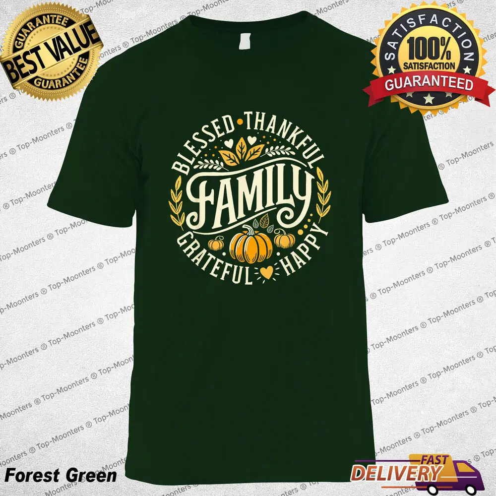 Abençoado, agradecido, família, ação de graças, camiseta, ideia perfeita para presente de feriado