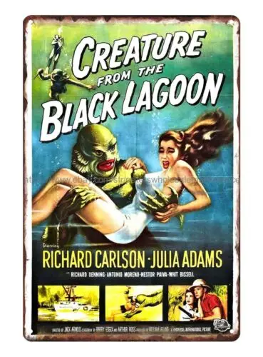 bathroom wall decor Creature from the Black Lagoon movie metal tin sign