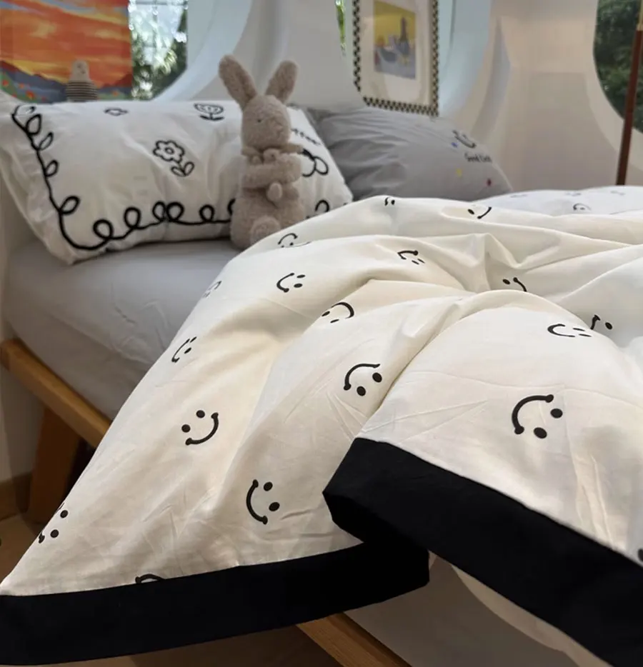 

Cute simple smile bedding set 1.2 1.5 1.8 2.0,twin full queen king brief cotton home textile bed sheet pillowcase quilt cover