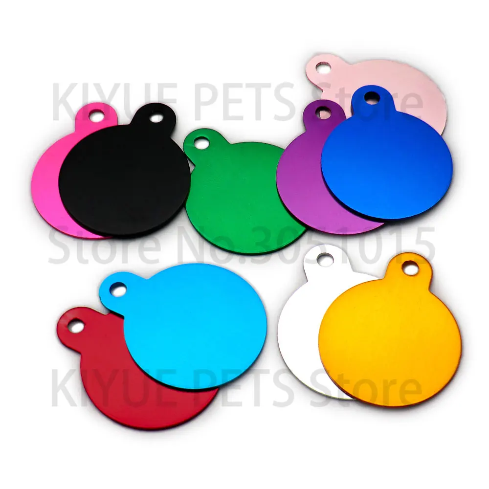 Wholesale 100Pcs Round Dog ID Tags Aluminum Customized Name Address Phone Text ID Tag Personalized Engraving Pet ID plate Tag