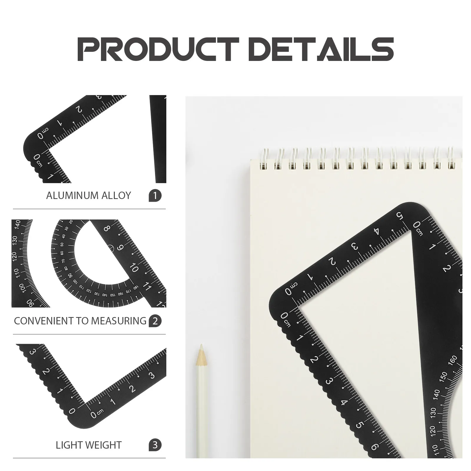 Aluminum Alloy Triangle Ruler Set Drawing Measurement Tools Straightedge Protractor Geometry Set Clear Non Fade Scale School