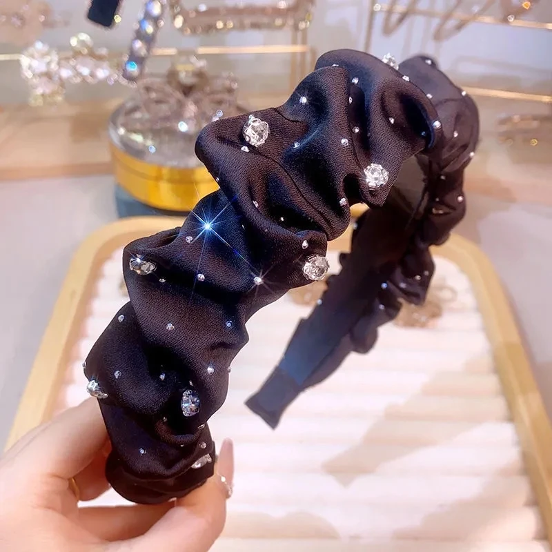 

Новые корейские блестящие циркониевые сетчатые обручи для волос для женщин, модные универсальные аксессуары для волос с широкими краями для путешествий на открытом воздухе