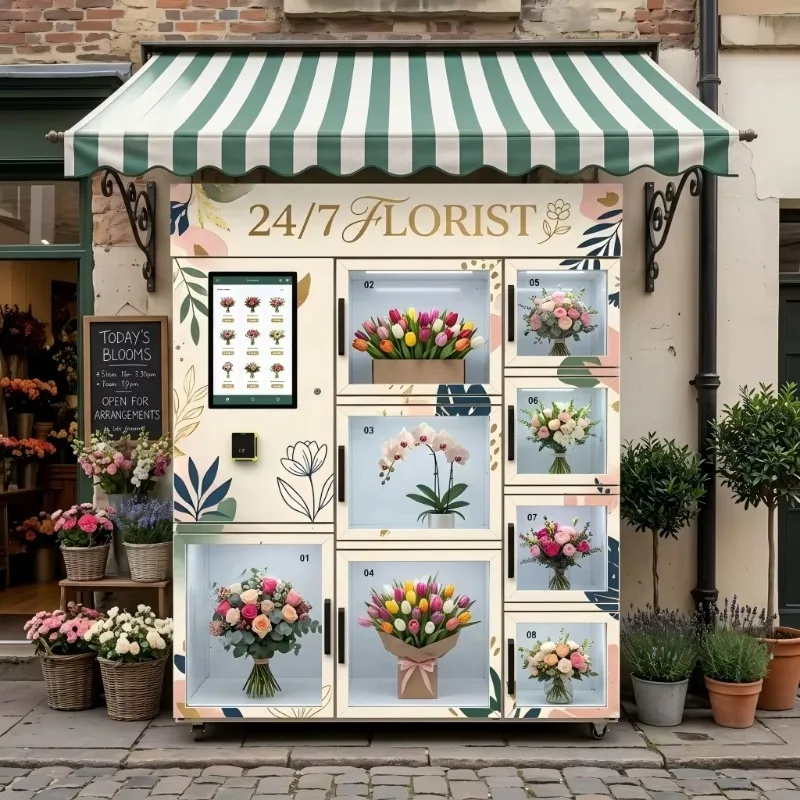 Corner Vending Machine Flowers Cabinet Showcase Low Temperature Preservation Flower Automat for Hotel Airport Lobby