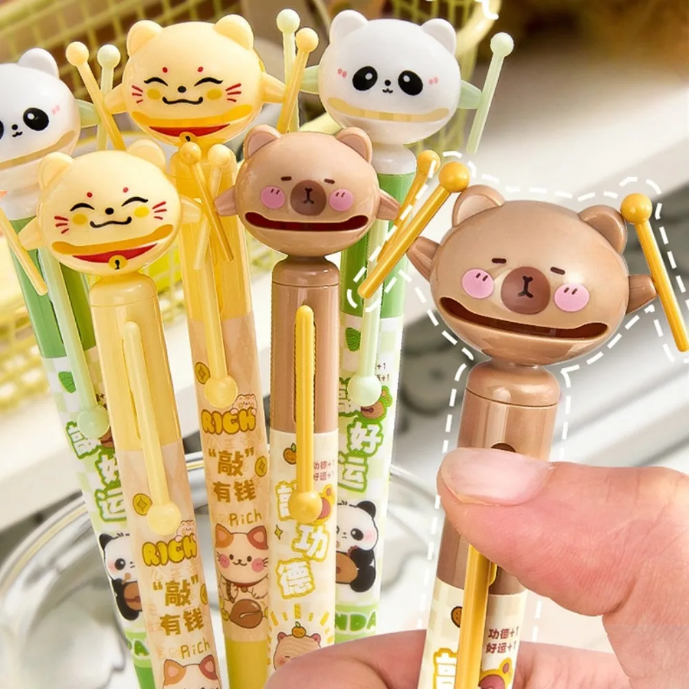 Capybara Gel Pen Panda Press Gel Pen Creative Funny Wooden Fish Fortune Cat Pen Student Soft Grip Writing 0.5mm Pen