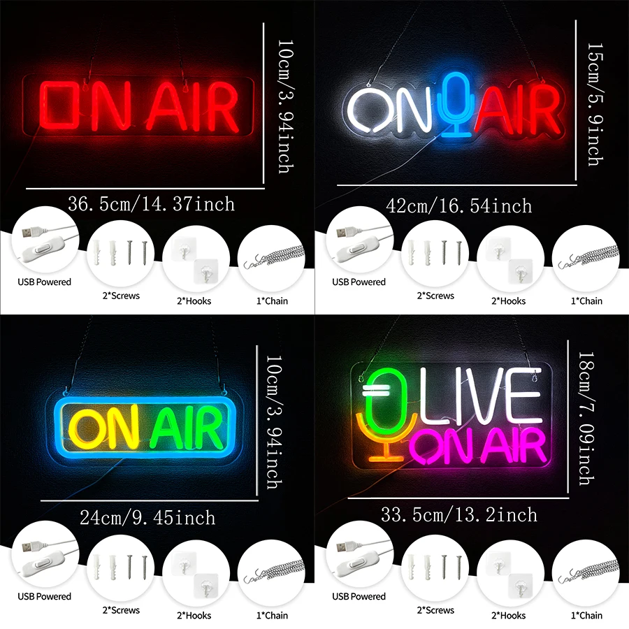 Live On Air Led Neon Sign, Microphone Icon Studio Wall Decor, Bedroom Club Game Room Live Broadcast Music Room Wall Lamp.