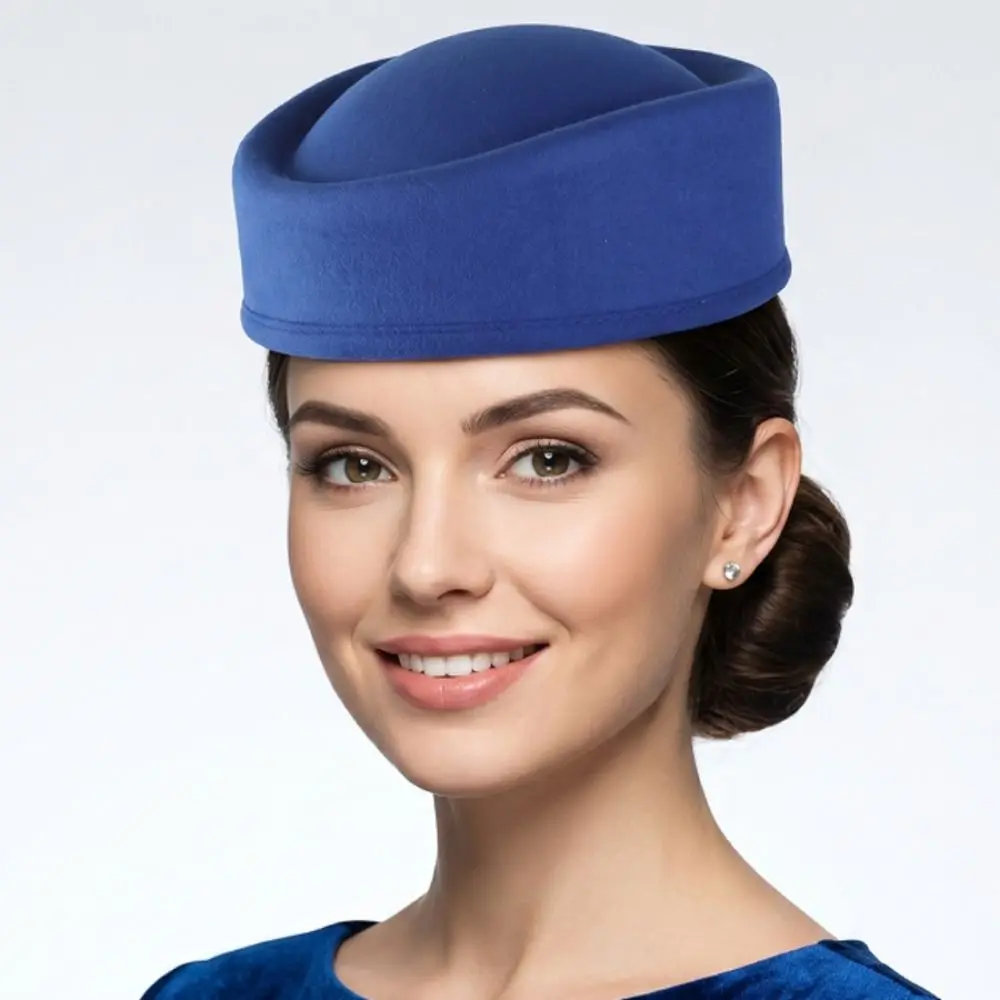 Teardrop Hat Vintage Topper Hat Solid Color Charm Airline Stewardess Caps Elegant Retro Air Hostess Hat Fashion Show