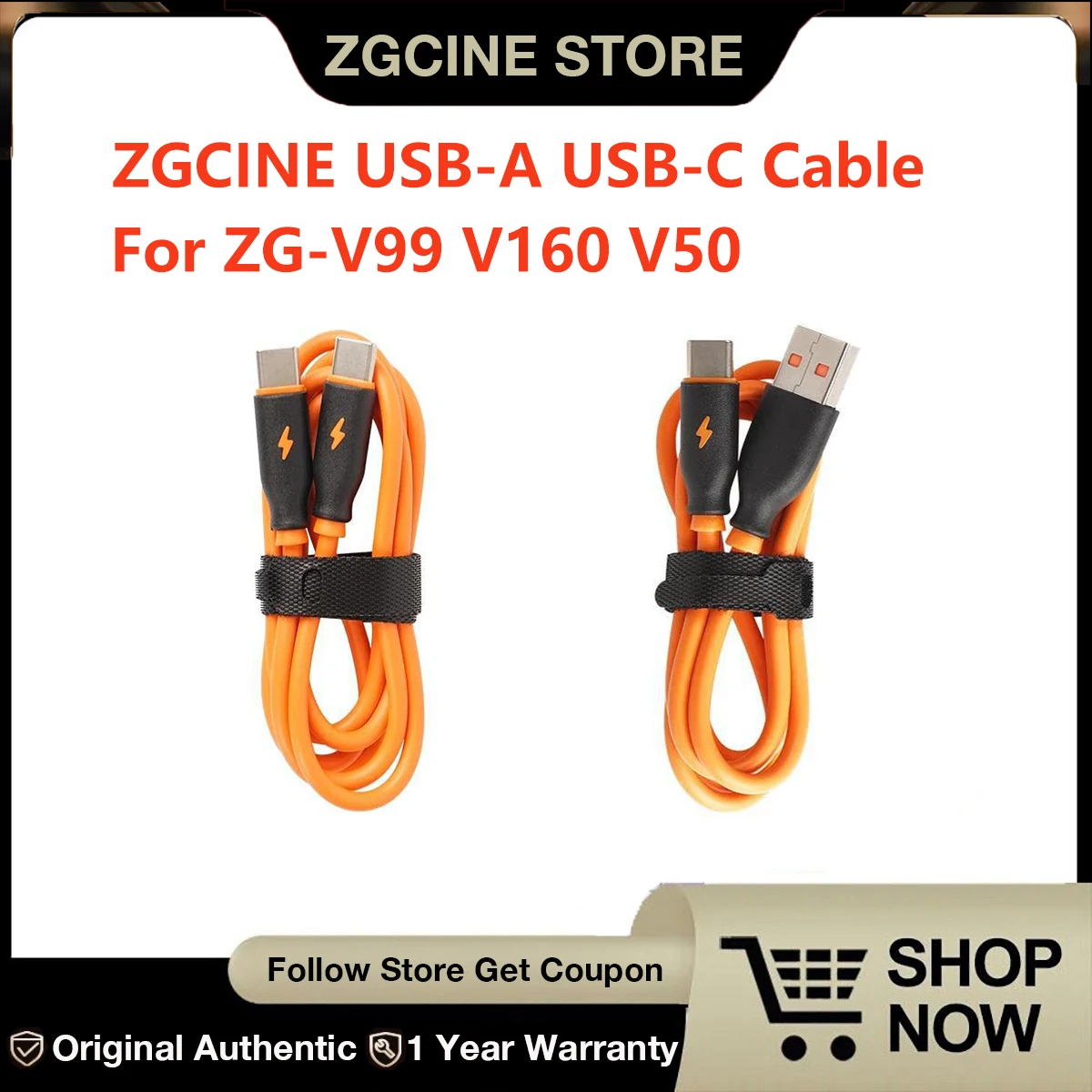 ZGCINE USB-A Cable for ZG-V99 V160 V50 USB-C Cable,60W Orange Cable.