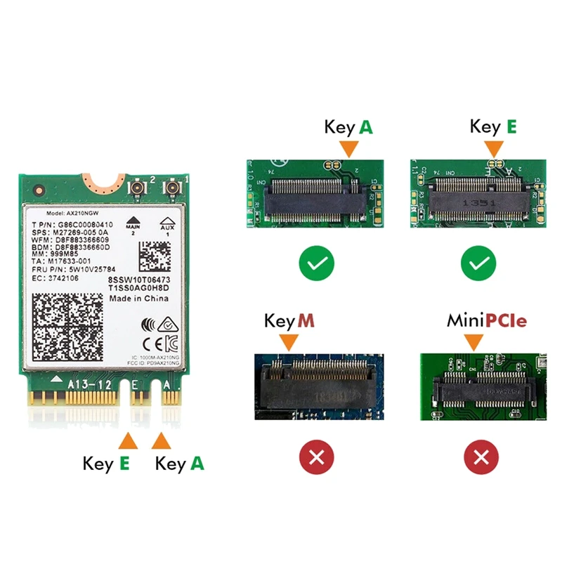 AX210 AX210NGW Network Card M.2 NGFF 2.4Ghz/5G WI-FI 6E 2400Mbps Wifi Card 802.11Ax Bluetooth 5.2 Wifi Adapter