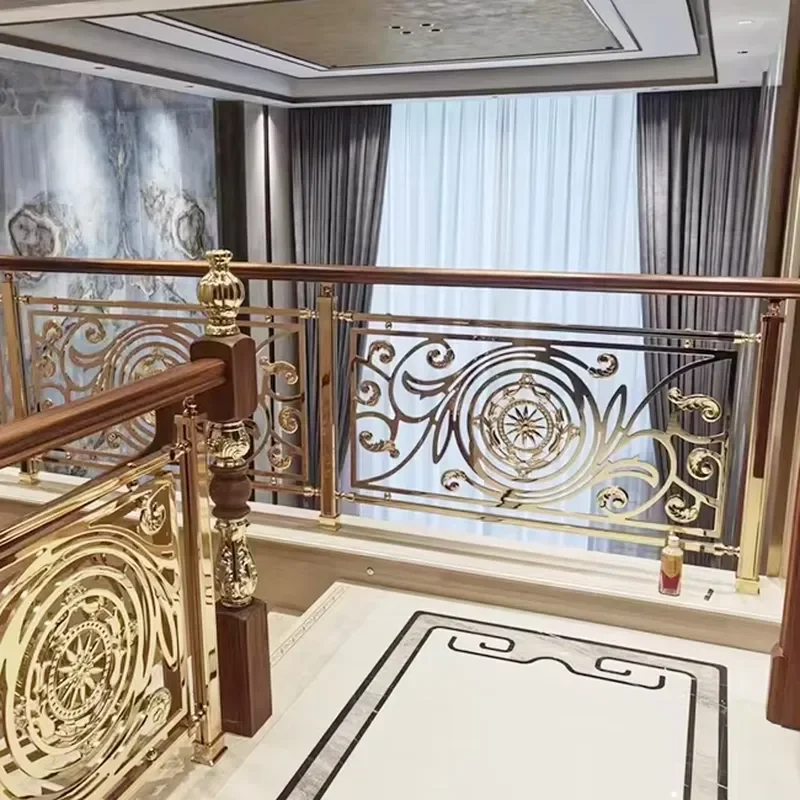 Professional Design Balcony Aluminum Railing Cast Aluminium Balustrade Gold Plated Stair Railings Stair Handrail