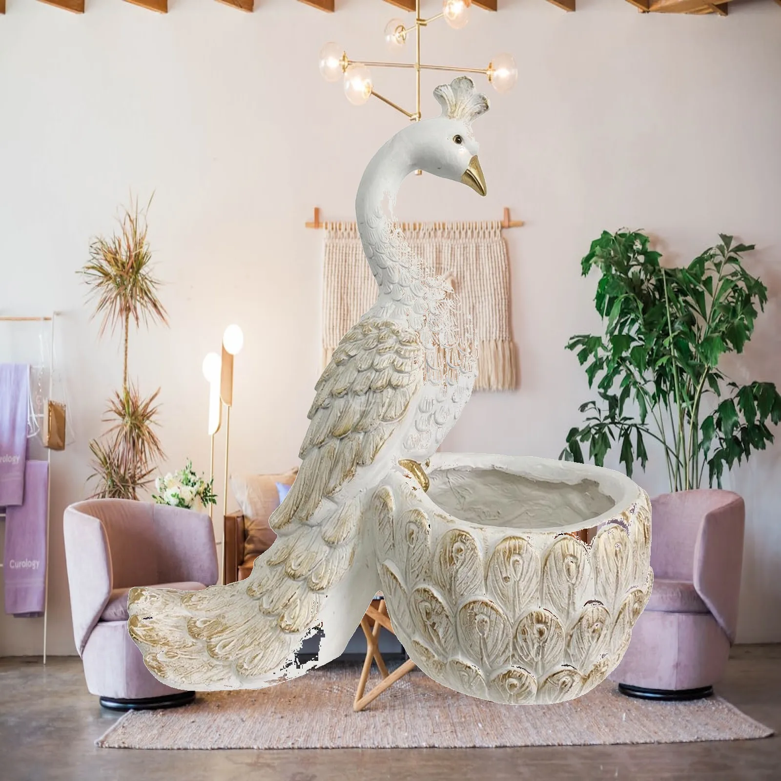 White Peacock Planter Large Vintage Garden Decoration Resin Flower Pot for Patio Outdoor Display