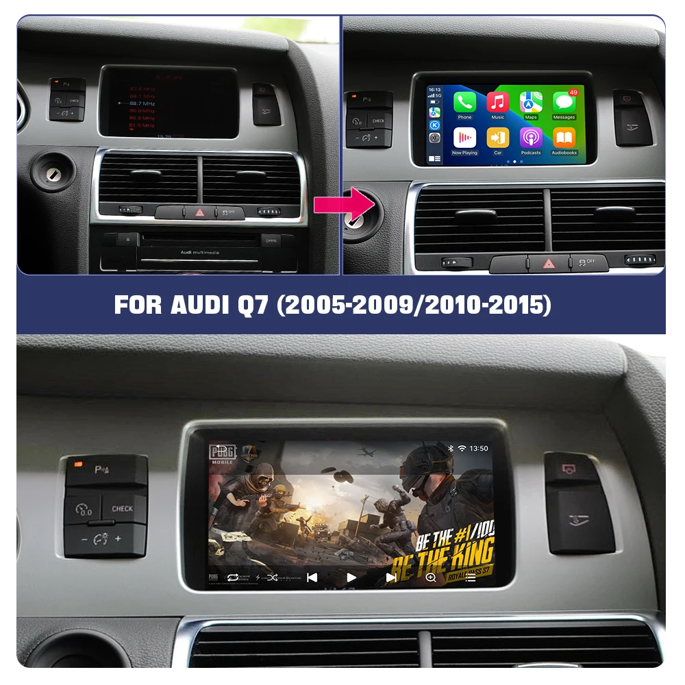 Radio de coche inalámbrico CarPlay Android Auto de 7 pulgadas para Audi Q7 4L 2005-2015 MMI 2G MMI 3G Reproductor de vídeo multimedia con pantalla táctil Linux con YouTube en línea Airplay Autolink Mirror Link WiFi Bluetooth GPS Navegación 4