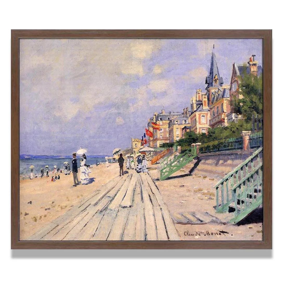 Hand painted high quality reproduction of The Boardwalk at Trouville by Claude monet home decor picture free shipping