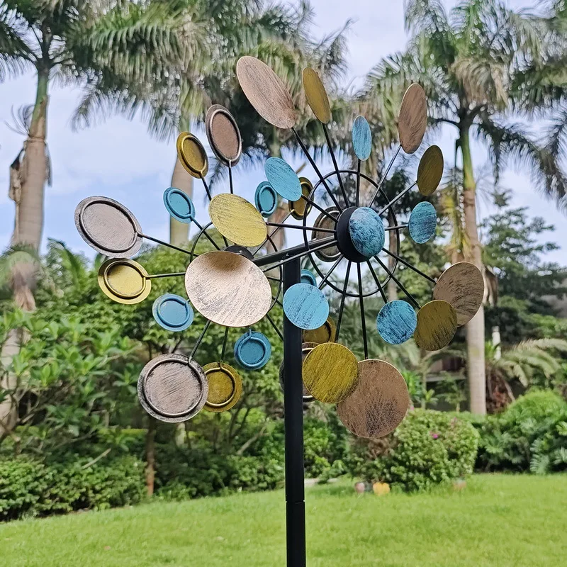 Hand-Painted Garden Pinwheel Dual-Sided Rustic Windmill Decortion Vintage Patio Rotating Ornament Outdoor Fashion Wind Spinners