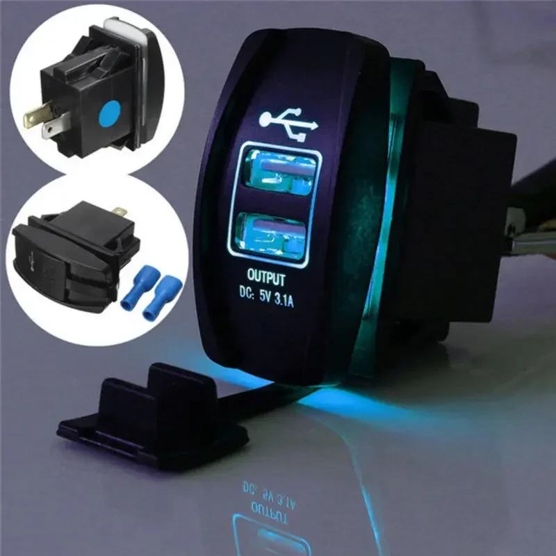 Rocker Switch Panel Dual USB 3.1 Power Charger Carling ARB Rocker Switch Blue LED Light Car Boat 12V