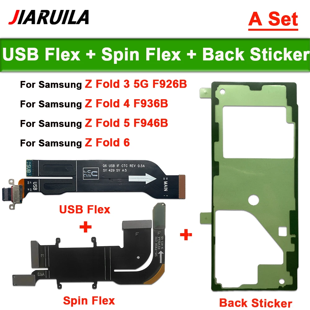 Spin Axis Flex Cable For Samsung Z Fold 4 5 6 7 Fold 3 2 F916 F926 F936 F946 USB Charger Dock Connector With Micro Back Sticker