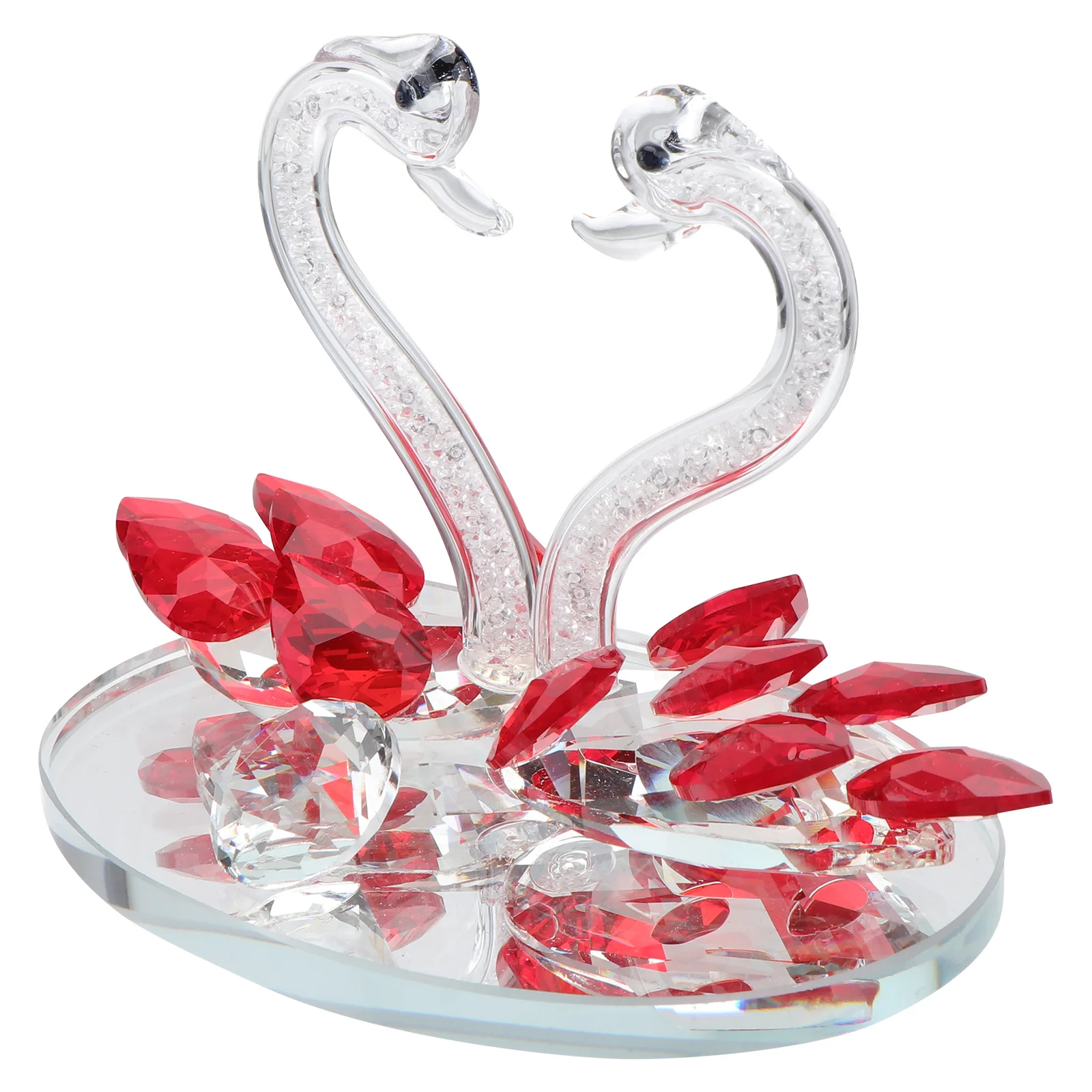 

1Pcs Red Synthetic Quartz Crystal Swan Lovely Couple Ornament Romantic Home Office Party Decor Wedding Banquet Decoration