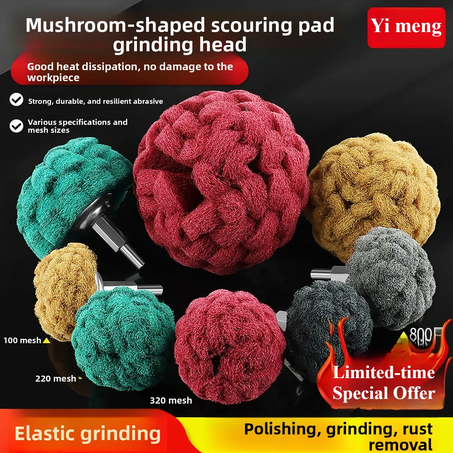 Buffing Wheel with Mushroom-Shaped Handle Made of Nylon Fibers Used for Rust Removal and Polishing with a Cleaning Cloth.