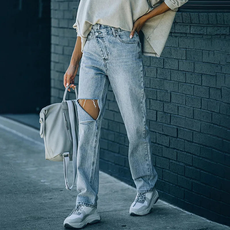 Women Jeans Long Pants Loose Casual High Waist Elegant Streetwear Y2k Straight Trousers Denim Pant Button Regular 2024 Summer