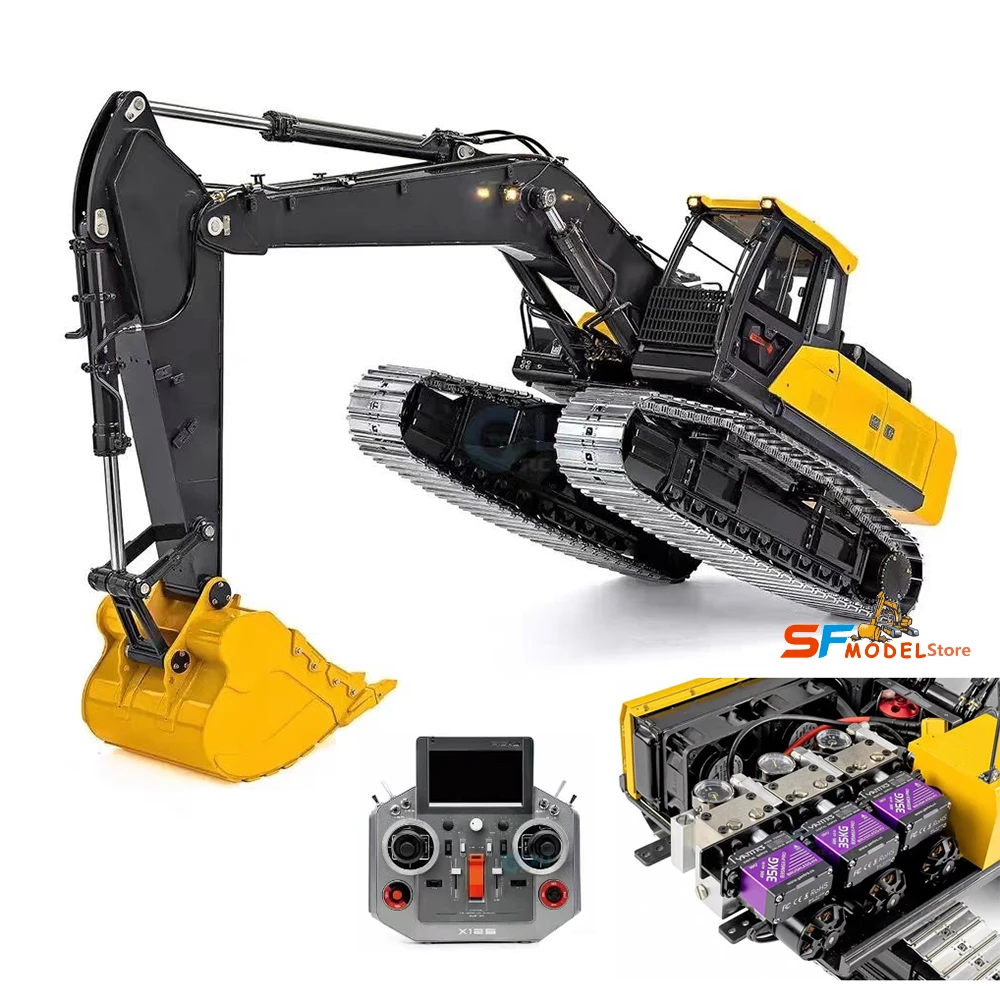 E400 RC Excavator 1/14 Hydraulic RC Excavator Metal Model 3 Pumps 9 Valves Hydraulic System Engineering Remote Control Car Toys