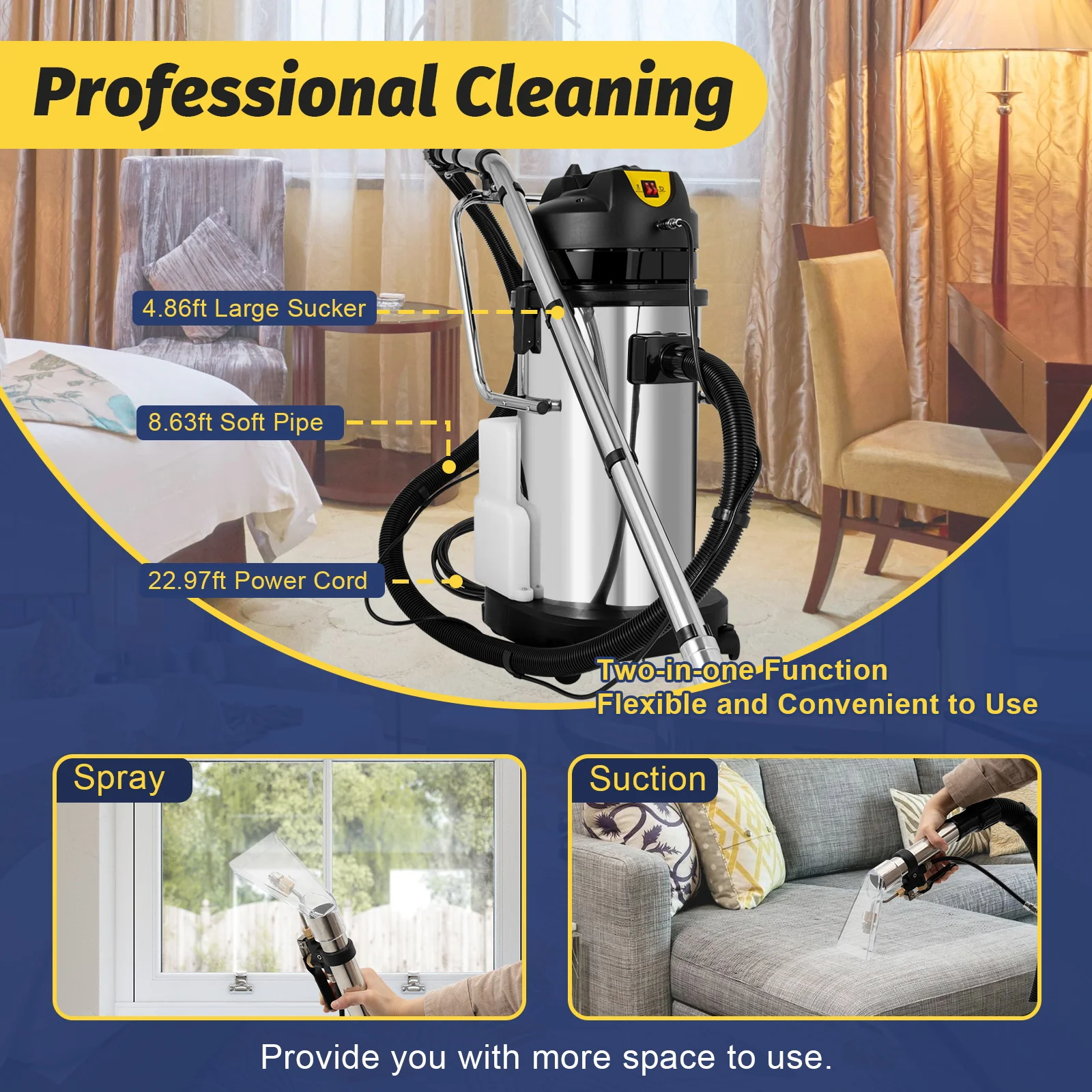 

3in1 Carpet Cleaner Extractor Cleaning Machine Sofa Curtain Cleaner Stainless Steel Commercial Carpet Cleaning Machine