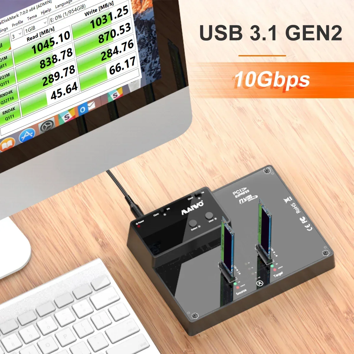 Imagem -02 - Maiwo-dual Bay M.2 Nvme Ssd Enclosure Clone Offline 10gbps Usb 3.1 Gen2 Case Externo m2 Nvme Caixa de Disco Rígido Copiar