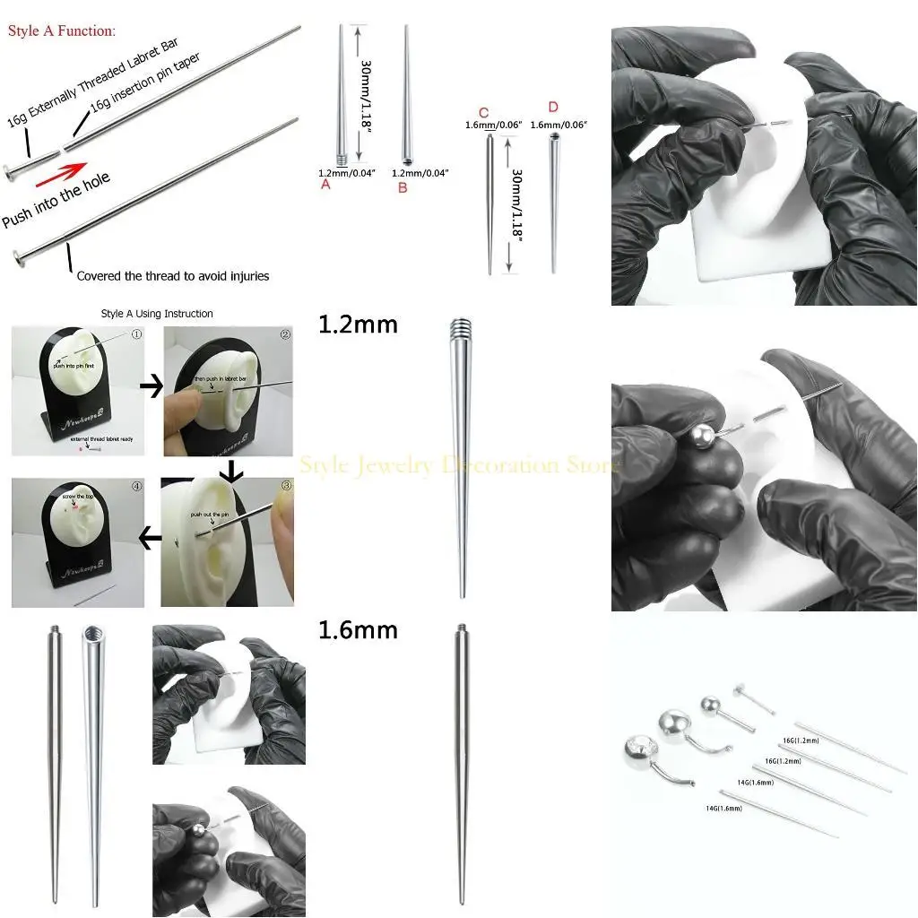 

D46E Steel Cone Insertion Pin Rod for Ear/nose/navel/nipples/lip/brow Assistant Tool