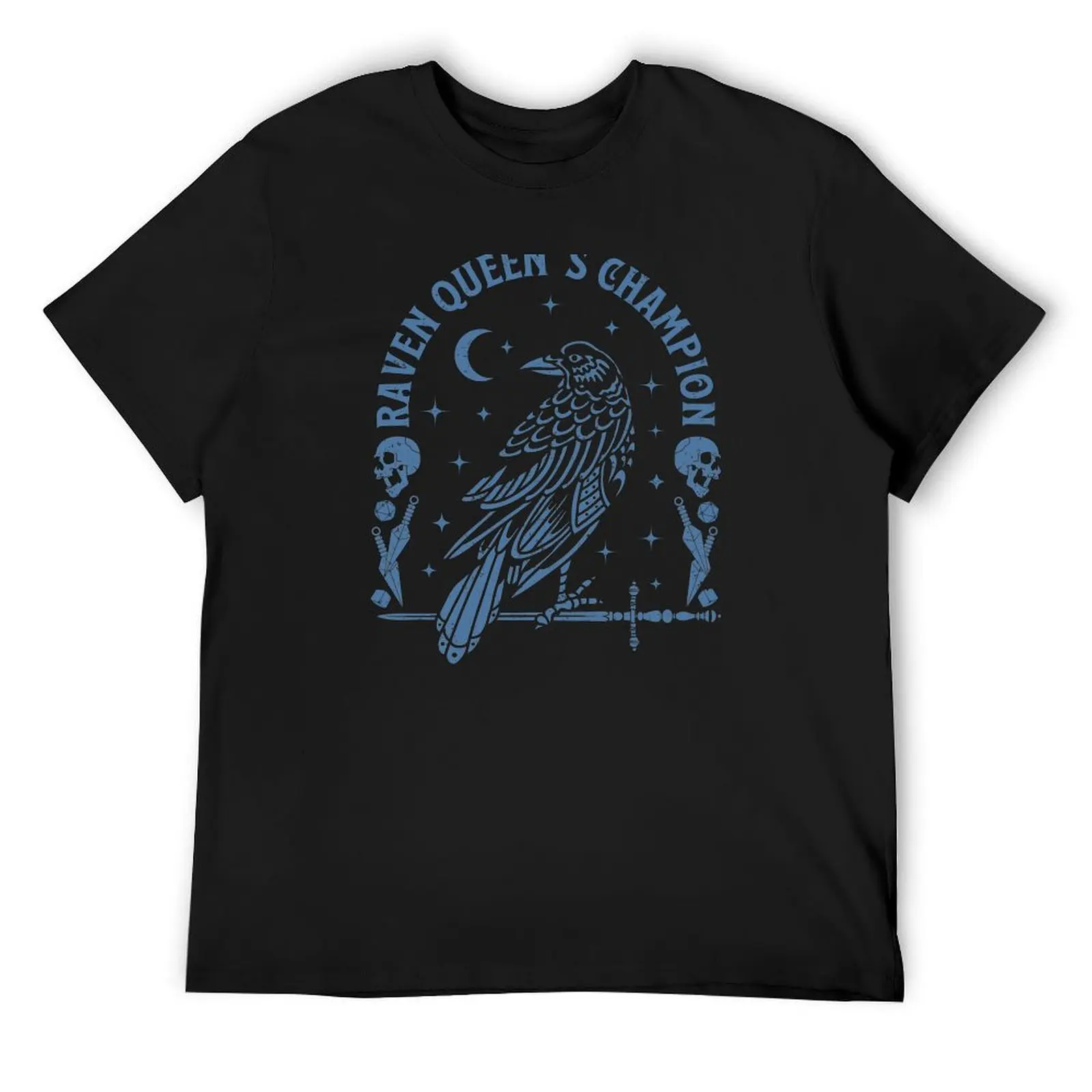 RAVEN QUEEN'S CHAMPION, Crow, skulls, warlock rogue daggers and dnd dice. T-Shirt customs men graphic t shirts